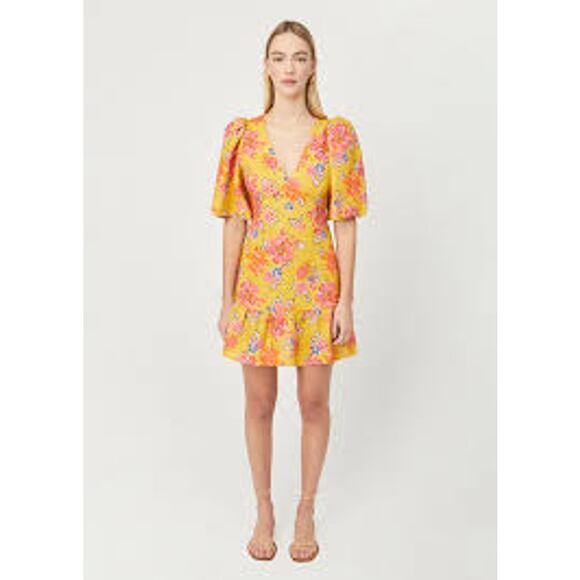 RHODE Mariana Dress Short Sleeve Linen A Line Dress Gold Lanai DR00501LIP-LIP 2 - Picture 2 of 6